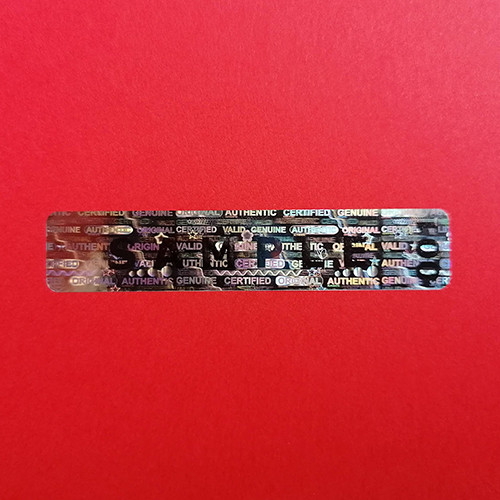 GVCO 50x10 mm hologram matrica fényes ezüst EGYEDI nyomtatással