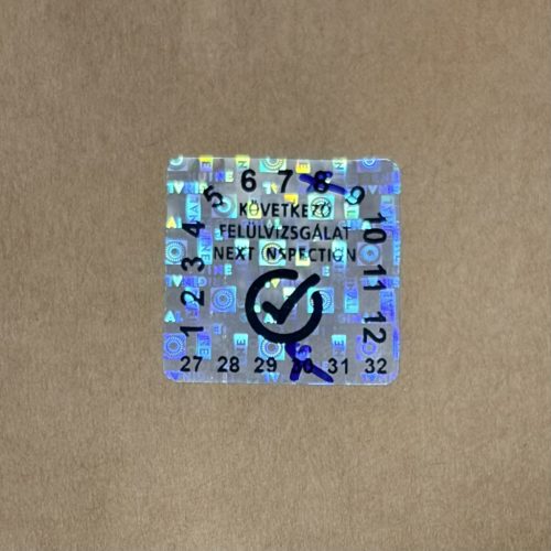 Original/Genuine 6 éves (2027-2032) kétnyelvű felülvizsgálati hologram matrica 30x30 mm 