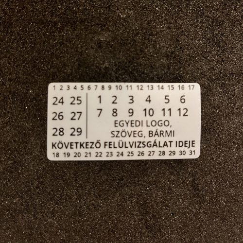 VOID nyomot hagyó 6 éves (2024-2029) felülvizsgálati biztonsági matrica SAJÁT logóval, 50x25 mm, fehér