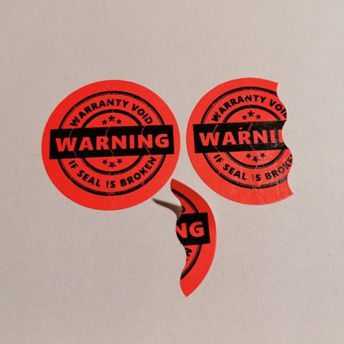 "WARRANTY VOID IF SEAL IS BROKEN" Sicherheitspapier-Etikett 35 mm rund, fluoreszierend rot