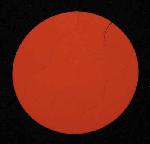"WARRANTY VOID IF SEAL IS BROKEN" Sicherheitspapier-Etikett 35 mm rund, fluoreszierend rot