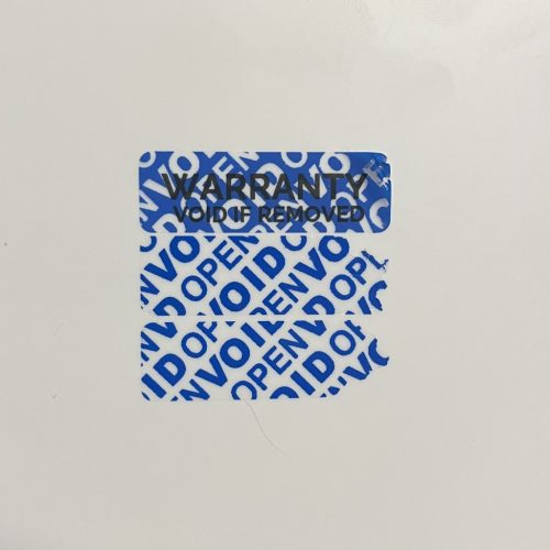 "WARRANTY VOID IF REMOVED" VOID nyomot hagyó biztonsági matrica 30x12 mm, fehér