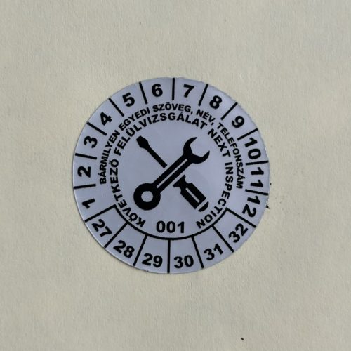 VOID nyomot hagyó 6 éves (2027-2032) kétnyelvű felülvizsgálati matrica 30 mm kör, matt ezüst