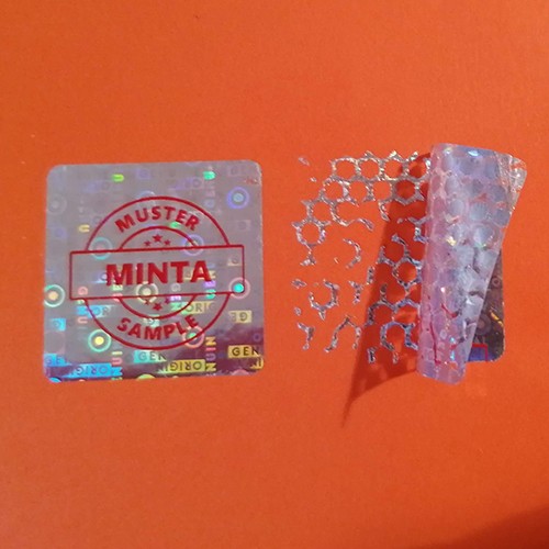 Original/Genuine 30×30 mm hologram sticker with custom red printing