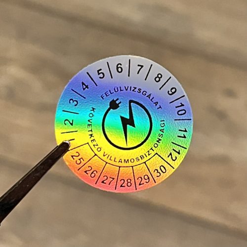 Hologramos vinyl 6 éves (2025-2030) villamosbiztonsági matrica 30 mm kör
