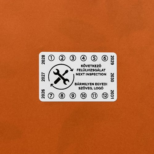 Destruktív 6 éves (2026-2031) felülvizsgálati matrica 50x32 mm, fehér