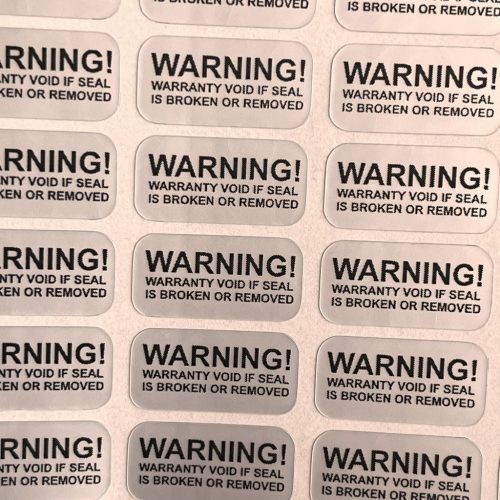 "WARNING" VOID nyomot hagyó biztonsági matrica 20x10 mm, matt ezüst