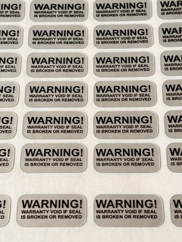 "WARNING" VOID nyomot hagyó biztonsági matrica 20x10 mm, matt ezüst