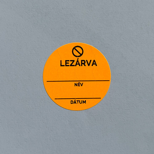 "LEZÁRVA" papír biztonsági matrica 35 mm kör, fluo narancs