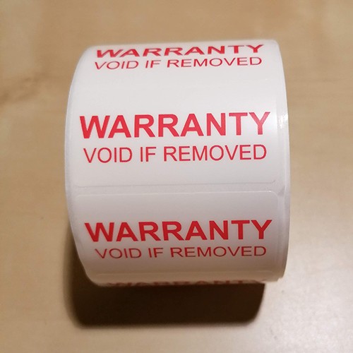 "WARRANTY VOID IF REMOVED" biztonsági matrica 50x25 mm, fehér