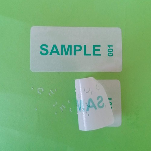 VOID Sicherheitsaufkleber 50x25 mm grün mit INDIVIDUELLEM Druck, weiß