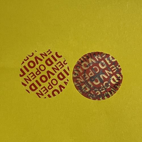 VOID nyomot hagyó 6 éves (2026-2031) villamosbiztonsági felülvizsgálati matrica 30 mm kör, matt piros