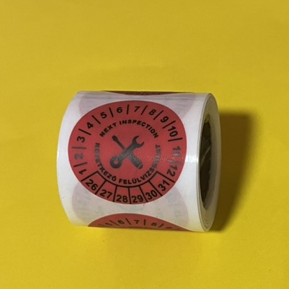 VOID nyomot hagyó 6 éves (2026-2031) villamosbiztonsági felülvizsgálati matrica 30 mm kör, matt piros