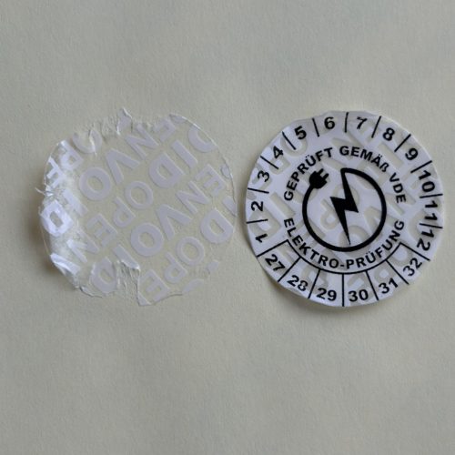 VOID nyomot hagyó 6 éves (2027-2032) VDE felülvizsgálati matrica 30 mm kör, matt fehér