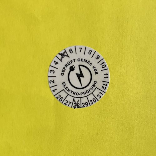 VOID nyomot hagyó 6 éves (2025-2030) villamosbiztonsági felülvizsgálati matrica 30 mm kör, fehér