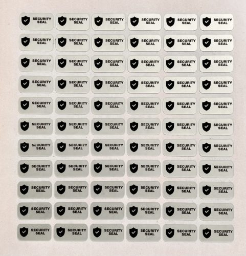 "SECURITY SEAL" VOID nyomot hagyó biztonsági matrica 20x10 mm, matt ezüst