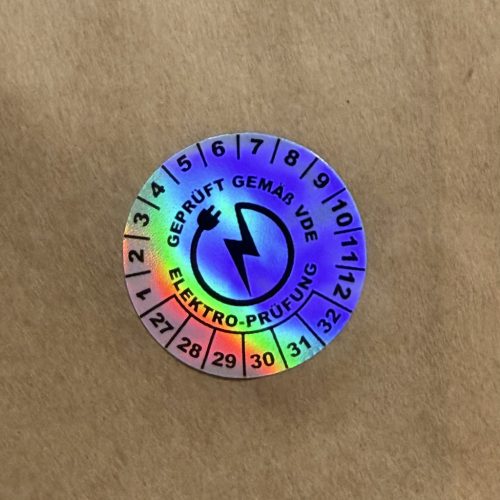 Hologramos vinyl 6 éves (2027-2032) VDE felülvizsgálati matrica 30 mm kör