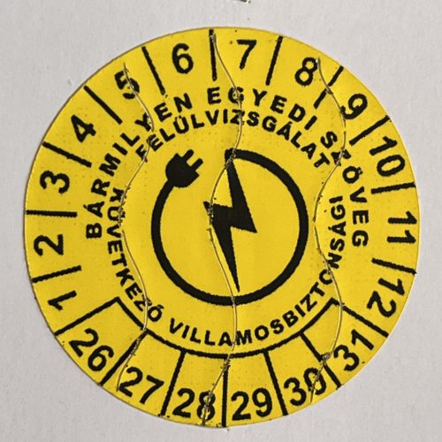 Weather-Resistant Polyester VDE Inspection Sticker for 6 Years (2026-2031), 30mm Round, Yellow