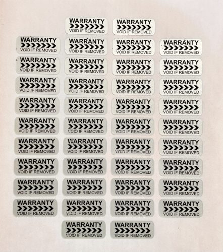 "WARRANTY VOID IF REMOVED" VOID nyomot hagyó biztonsági matrica 30x12 mm, matt ezüst
