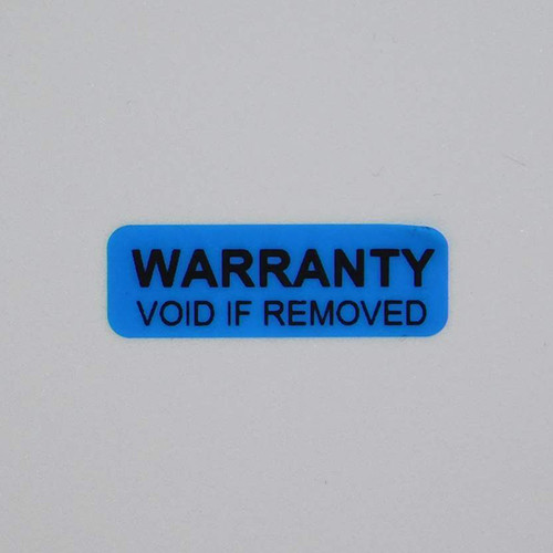 "WARRANTY VOID IF REMOVED" biztonsági matrica 30x10 mm, kék