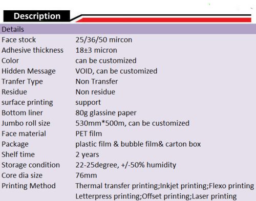 "WARRANTY VOID IF REMOVED" NON VOID Security Sticker 45x15 mm, Red