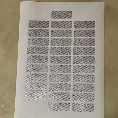 "SECURITY SEAL" VOID nyomot hagyó biztonsági matrica 20x10 mm, matt ezüst