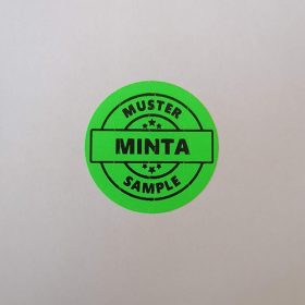   Biztonsági papír matrica 35 mm kör fekete EGYEDI nyomtatással, fluo zöld