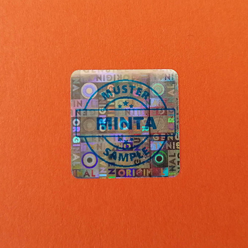 Original/Genuine 20×20 mm hologram matrica kék EGYEDI nyomtatással