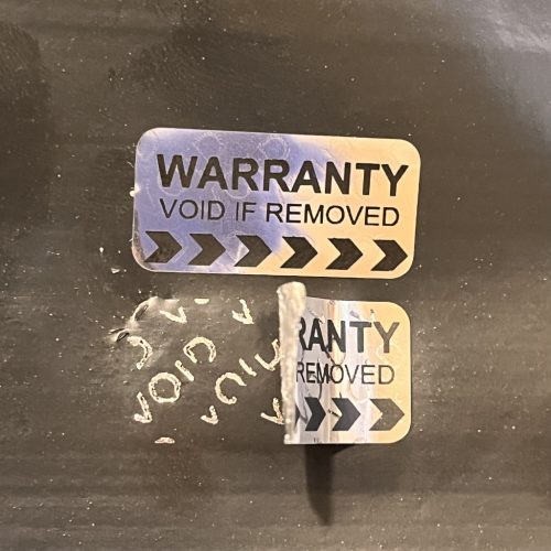 "WARRANTY VOID IF REMOVED" Sicherheitsaufkleber 30x15 mm, glänzend silber
