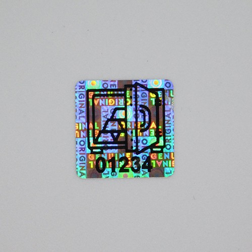 Original/Genuine 20×20 mm hologram sticker with custom black printing