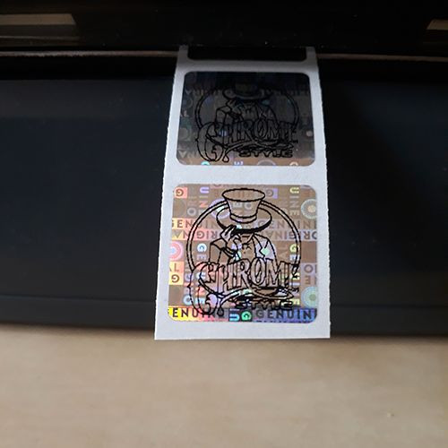 Original/Genuine 20×20 mm hologram sticker with custom black printing