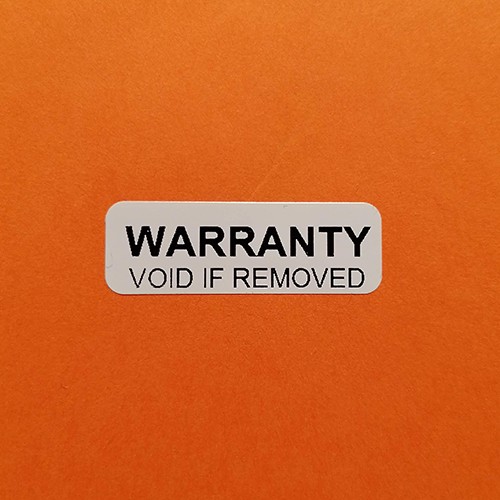 "WARRANTY VOID IF REMOVED" destruktív (széteső) biztonsági matrica 30x10 mm, fehér