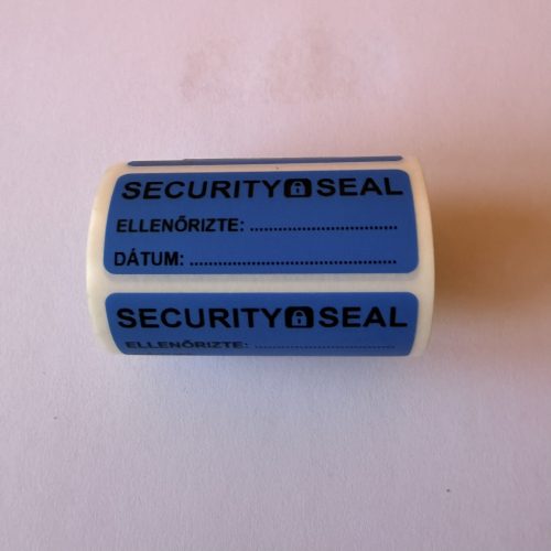 "SECURITY SEAL" VOID nyomot hagyó biztonsági matrica 50x18 mm, kék