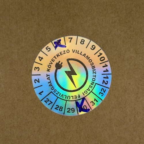 Hologramos vinyl 6 éves (2027-2032) villamosbiztonsági matrica 30 mm kör