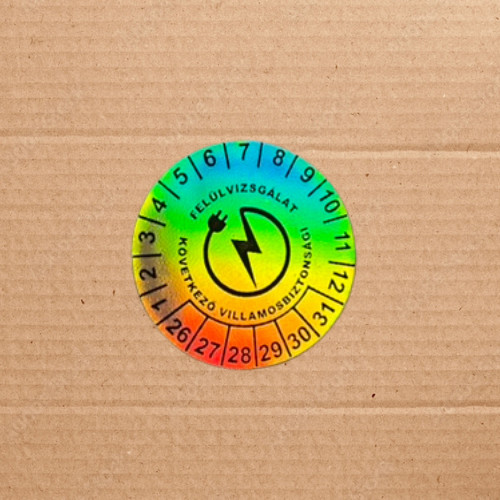 Hologramos Vinyl 6 Jahre (2026–2031) Elektrosicherheitsaufkleber 30 mm rund