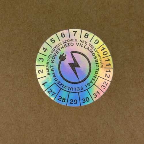 Hologramos vinyl 6 éves (2027-2032) villamosbiztonsági matrica 30 mm kör