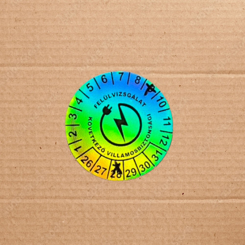 Hologramos Vinyl 6 Jahre (2026–2031) Elektrosicherheitsaufkleber 30 mm rund