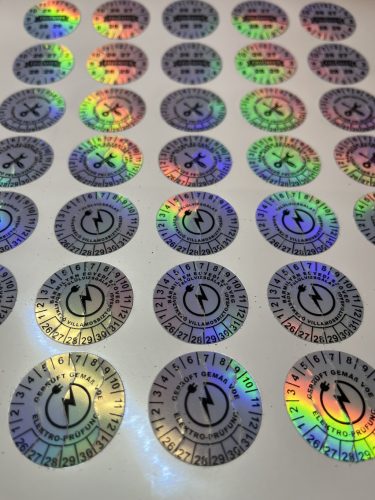 Hologramos Vinyl 6 Jahre (2026–2031) Elektrosicherheitsaufkleber 30 mm rund
