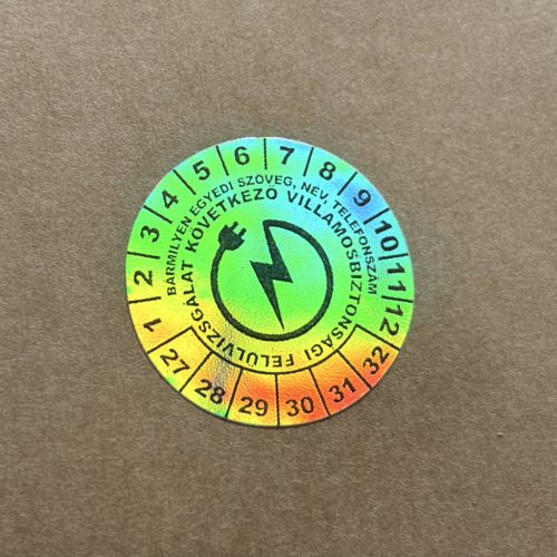 Hologramos vinyl 6 éves (2027-2032) villamosbiztonsági matrica 30 mm kör