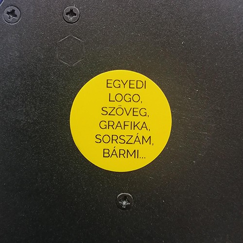 Sárga VOID 30 mm kör biztonsági matrica fekete EGYEDI nyomtatással