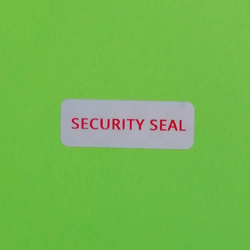 "SECURITY SEAL" matt ezüst biztonsági matrica 30x10 mm piros nyomtatással
